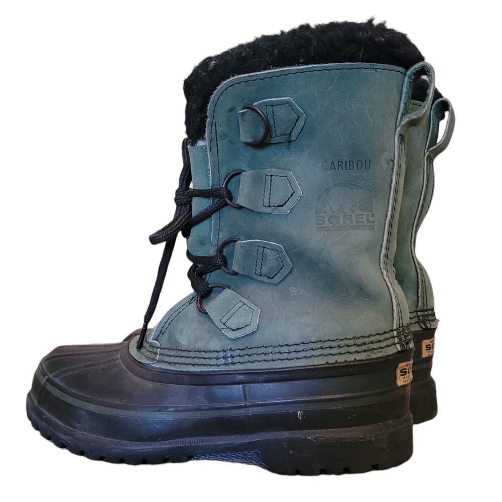 Sorel Caribou green olive duck winter boots women's 5 black lining